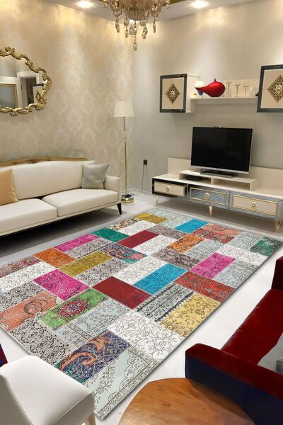 CAPPİO HALI Dijital Baskılı Makinada yıkanabilir Salon Halısı Mutfak Halısı Y...
