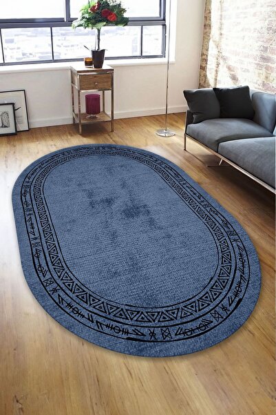 CAPPİO HALI Dijital Baskılı Makinada yıkanabilir Oval Salon Halısı Mutfak Hal...