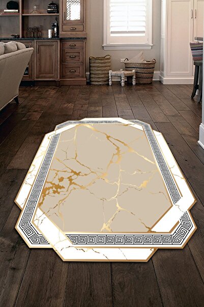 CAPPİO HALI Gold Mermer Desenli Lazer Kesim Halı (makinada Yıkanabilir Kaymaz...