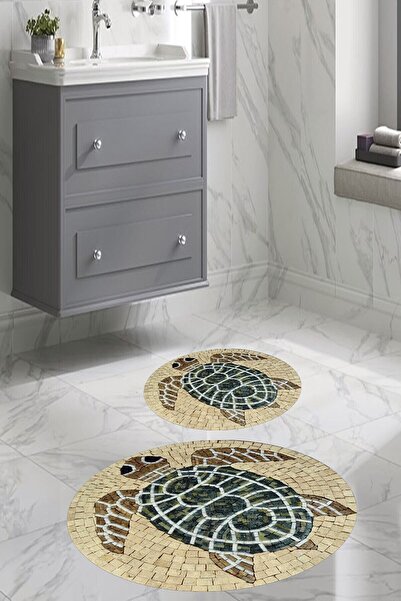 CAPPİO HALI Kaplumbağa Desenli Banyo Halı Takımı 40x60/60x100- Cp813