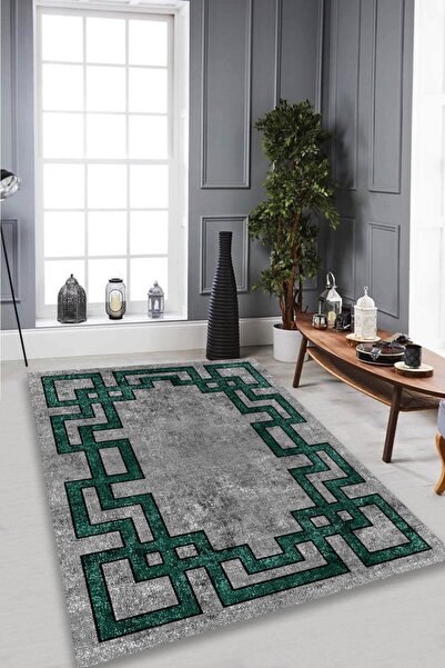 CAPPİO HALI Yeşil Labirent Motifli Gri Halı
