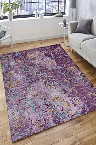 CAPPİO HALI Mor Etnik Desenli Halı (Makinada Yıkanabilir Kaymaz Dot Taban) - ...