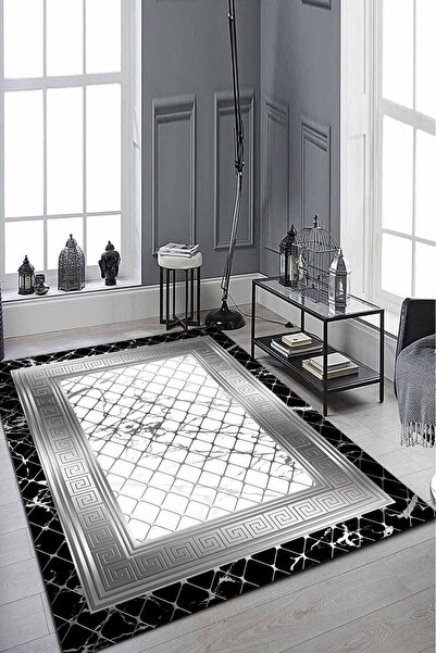 CAPPİO HALI Gümüş Renk Çapraz Motifli Halı (makinada Yıkanabilir Kaymaz Dot T...