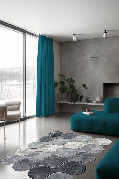 CAPPİO HALI Bulut Desenli Gri Beyaz Lazer Kesim Halı Makinada Yıkanabilir Kay...