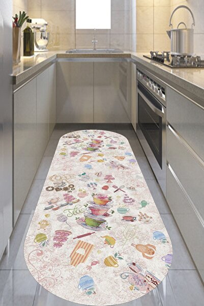 Genel Markalar Mutfak Gereçleri Desenli Oval Halı Kaymaz Taban Halı (makinada...