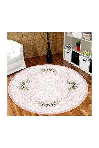 CAPPİO HALI Dijital Baskı Pudra Çiçekli Yuvarlak Halı