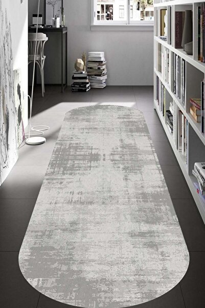 CAPPİO HALI Gri Eskitme Oval Halı (makinada Yıkanabilir Kaymaz Deri Taban) - ...