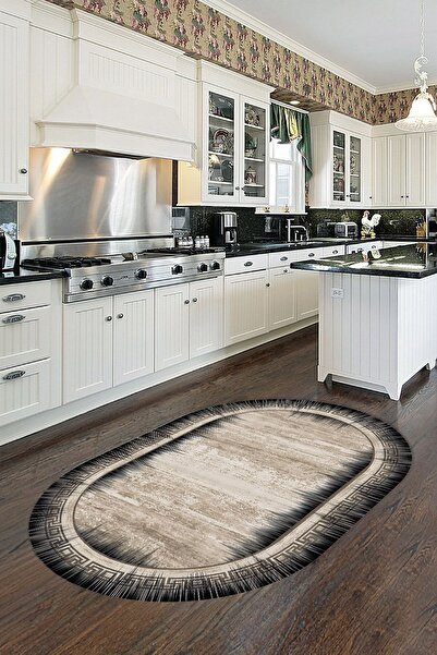 CAPPİO HALI Dijital Baskılı Makinada yıkanabilir Oval Salon Halısı Mutfak Hal...