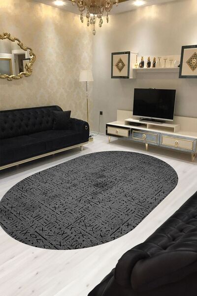 CAPPİO HALI Dijital Baskılı Makinada yıkanabilir Oval Salon Halısı Mutfak Hal...