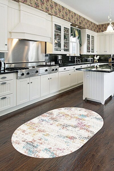 CAPPİO HALI Dijital Baskılı Makinada yıkanabilir Oval Salon Halısı Mutfak Hal...