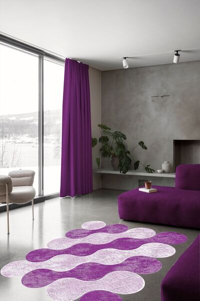 ESTA HALI Bulut Desenli Mor-lila Lazer Kesim Halı (makinada Yıkanabilir Kayma...