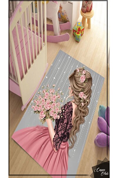 CAPPİO HALI Kız Desenli Çocuk Odası Halısı (makinada Yıkanabilir Kaymaz Dot T...