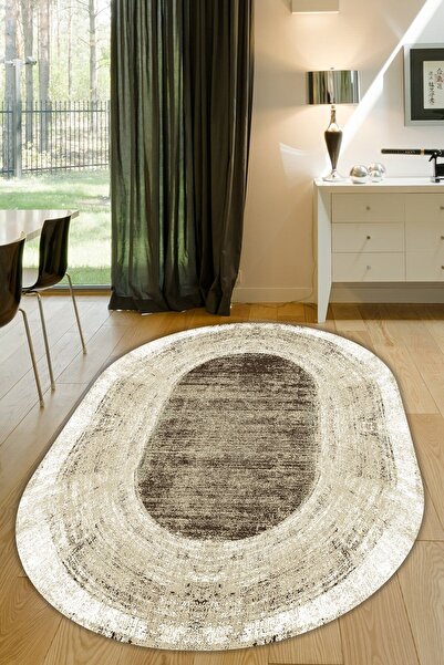 CAPPİO HALI Kahverengi Eskitme Desenli Oval Halı
