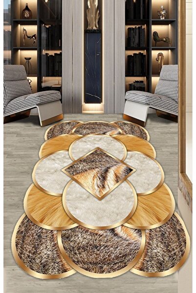 CAPPİO HALI Lazer Kesim Post Desenli Gold Halı (makinada Yıkanabilir Kaymaz D...