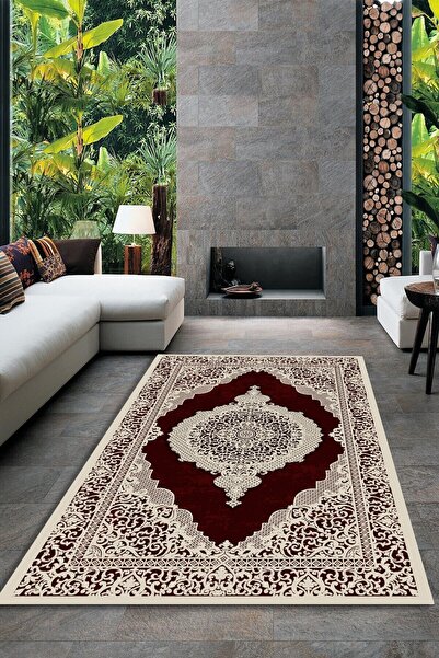 CAPPİO HALI Göbekli Bordo Halı (makinada Yıkanabilir Kaymaz Dot Taban) - Cp1198