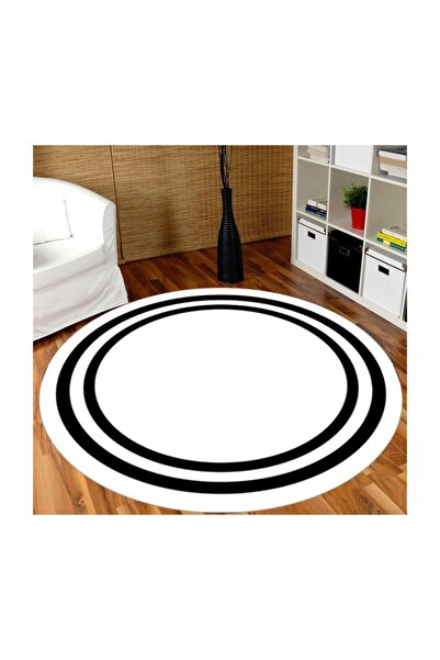 CAPPİO HALI Dijital Baskı Beyaz Siyah Yuvarlak Halı