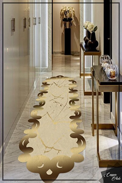 CAPPİO HALI Gold Geçişli Lazer Kesim Halı (makinada Yıkanabilir Kaymaz Dot Ta...