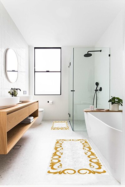 CAPPİO HALI Gold Motifli Beyaz 2'li Halı Takımı / - Cp130