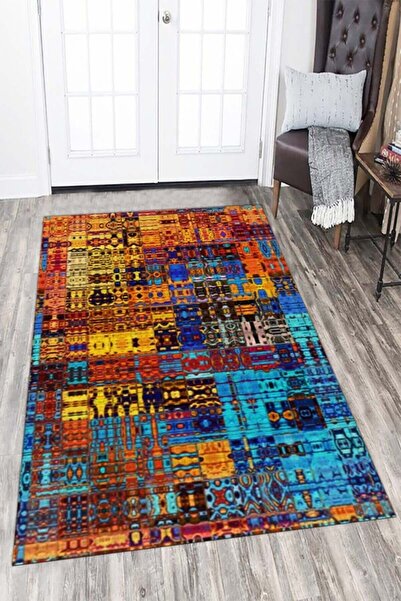 ESTA HALI Renkli Kilim Desenli Halı (makinada Yıkanabilir Kaymaz Dot Taban) -...