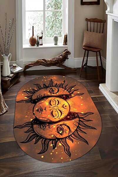 CAPPİO HALI Güneş Motifli Oval Halı (makinada Yıkanabilir Kaymaz Dot Taban) -...