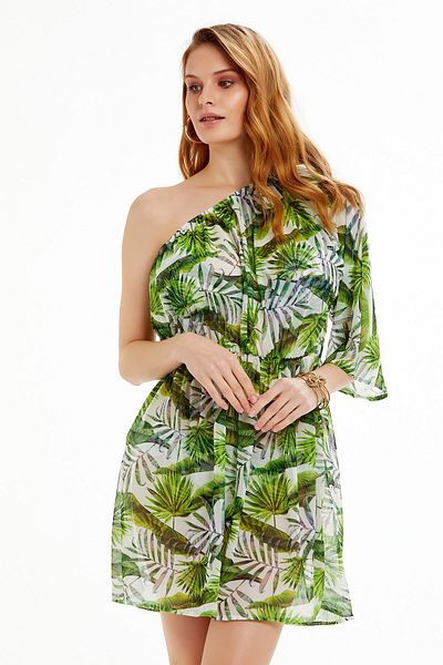 Argento Rochie pareo cu un umăr cu model de frunze