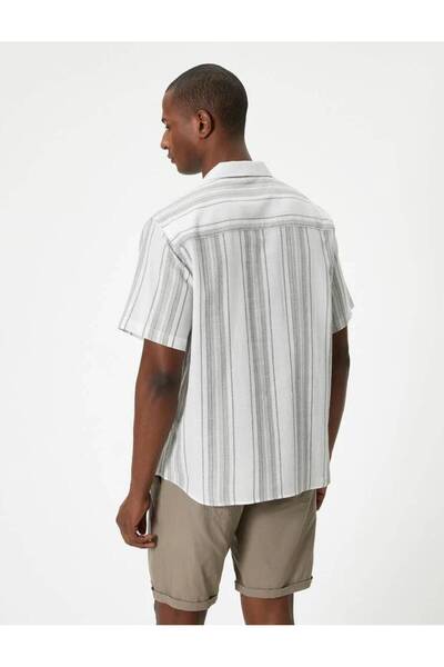 Koton Ανδρικό κοντομάνικο πουκάμισο 4sam60035hw - Χακί ριγέ