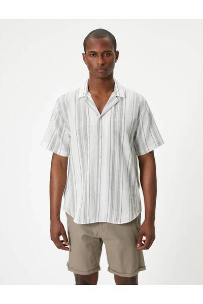 Koton Ανδρικό κοντομάνικο πουκάμισο 4sam60035hw - Χακί ριγέ