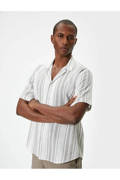 Koton Kurzarmhemd für Herren 4sam60035hw - Khaki gestreift