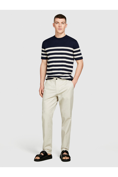 Sisley Ανδρικό παντελόνι μπεζ Slim Fit - 100% βαμβάκι, με κορδόνι στη μέση