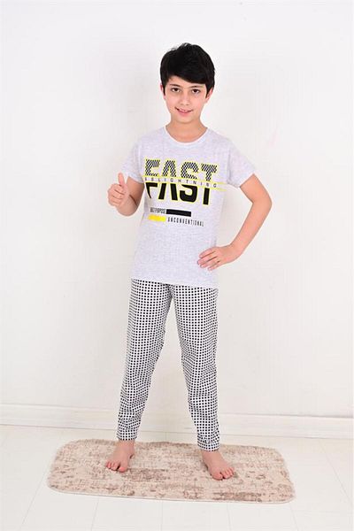vitmo Boy's Short Sleeve Pajama Set Fast Model Gray