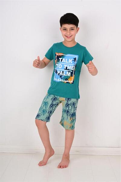 vitmo Boy's short-sleeved pajama suit palm beache green