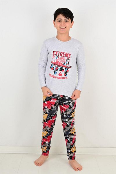 vitmo Boy's Pajama Set - Long Sleeve, Air Craft Pattern, Cotton Winter