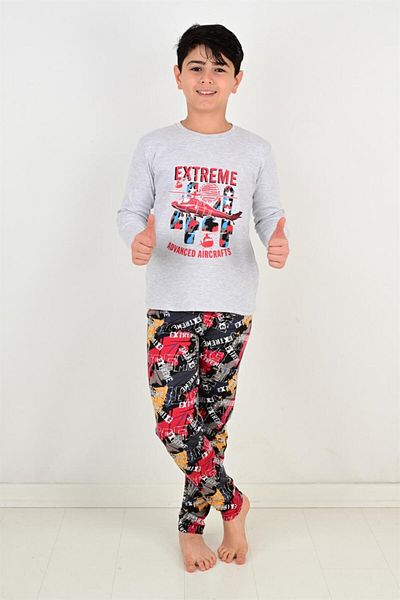 vitmo Boy's Pajama Set - Long Sleeve, Air Craft Pattern, Cotton Winter
