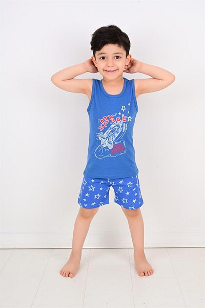 vitmo costum de pijama cu bretele baieti model nou casa albastru