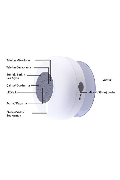 Diwu Su Geçirmez Mini Bluetooth Duş Hoparlörü (BEYAZ) Nanopro