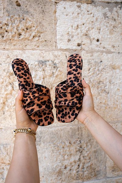 LAMİNTA Papuci de damă Goldeye cu model leopard
