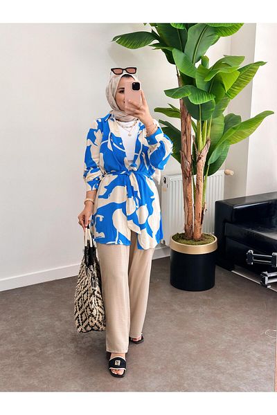 ASEL FASHİON Blue Sofi Shirt Set - Cotton Viscose