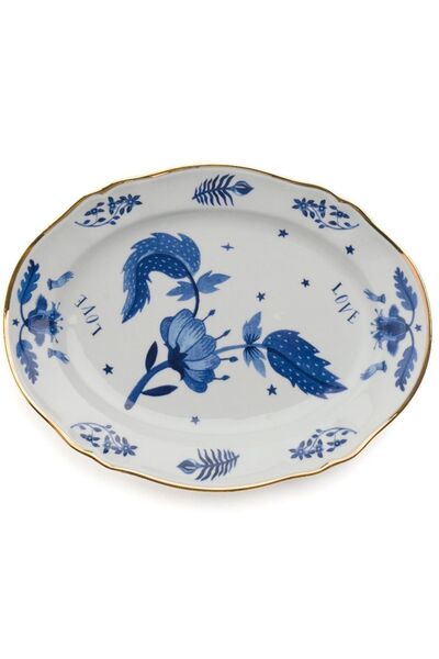 Bitossi Home Fabula Floral Porselen Oval Tabak 34 Cm Mavi