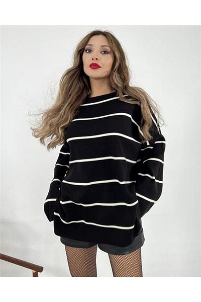 ByEnBi تونيك كاجوال أسود مخطط كريمي Std