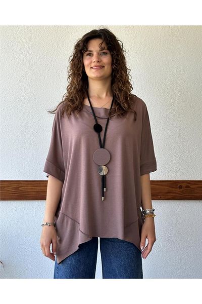 ByEnBi Short Sleeve Mink Tunic with Asymmetric Cut Necklace Std