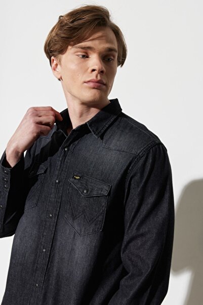WRANGLER Regular Fit Regular Cut 100% Cotton Anthracite Jean Jeans Shirt