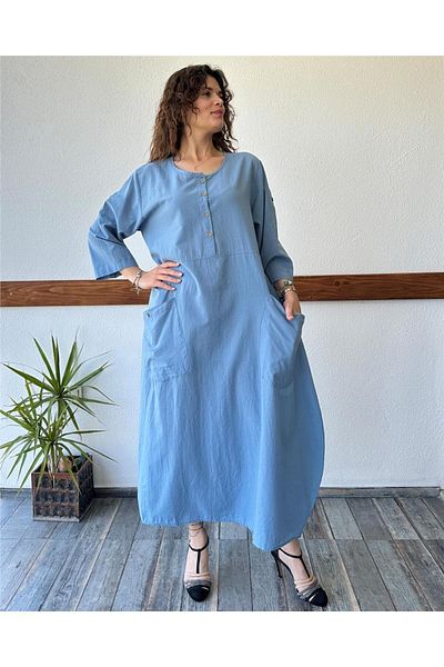 ByEnBi A.Blue Plus Size Bag Pocket Sleeve Dress - Std