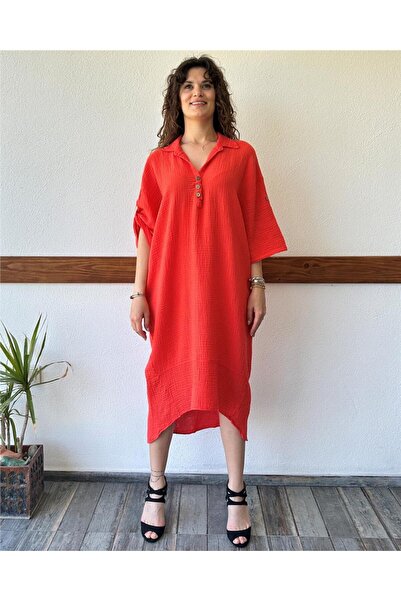 ByEnBi فستان موسلين بأكمام قصيرة وتفاصيل على شكل زهرة الرمان من Std