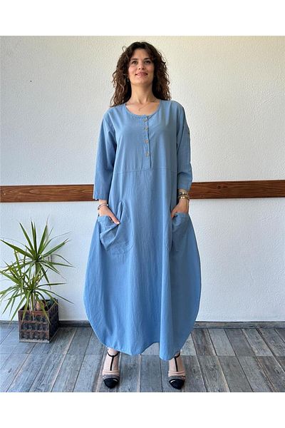 ByEnBi A.Blue Plus Size Bag Pocket Sleeve Dress - Std