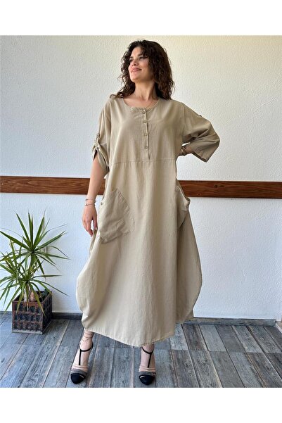 ByEnBi Bag Pocket Sleeve Mink Plus Size Dress Std