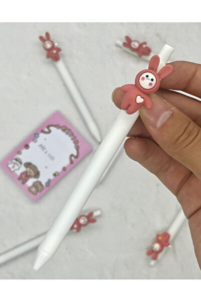 Kağıt Gemi Dükkan Sevimli Kalpli Pembe Tavşan 0,5 Siyah Uçlu Jel Kalem / Roll...