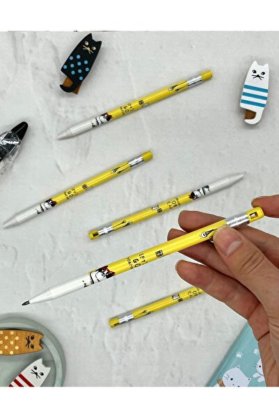 Kağıt Gemi Dükkan Kawaii Sarı Desenli Kalemtraşlı Kalın Uçlu Kurşun Kalem