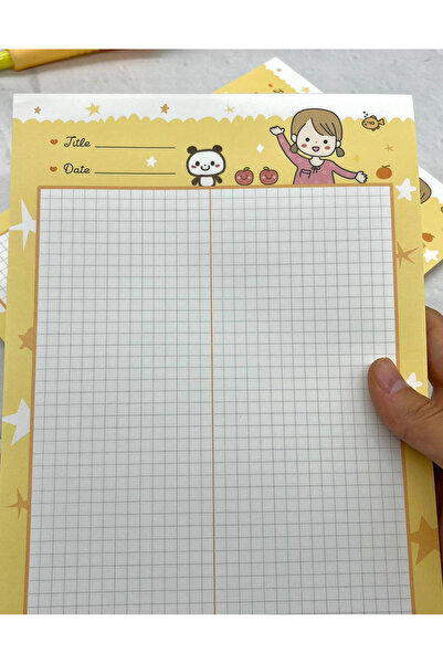 Kağıt Gemi Dükkan Sevimli Kız ve Panda Sarı B5 Not Defteri / Scrapbook / Planlayıcı / Notebook / Bullet Journal
