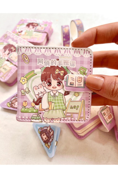 Kağıt Gemi Dükkan Kawaii Sevimli Kız Okulda Mor Renkli Desenli 256 Sayfa Mini...