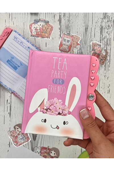 Kağıt Gemi Dükkan Sevimli Tavşan Desenli Şifreli Özel Tasarım Defter/ Notebook / Ajanda / Bullet Journal